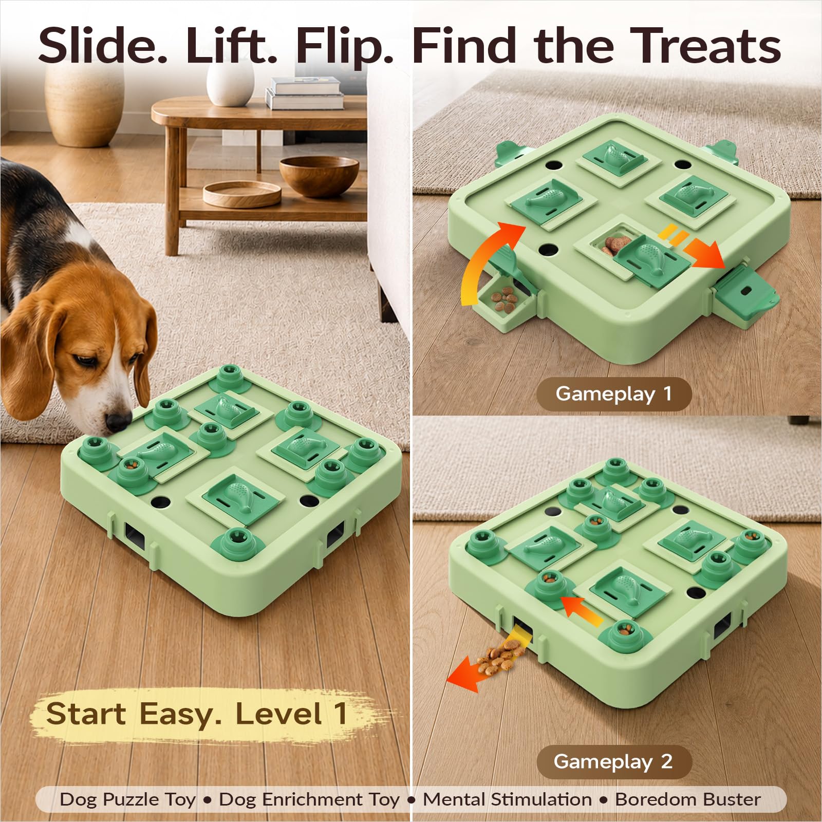 KADTC dog puzzle toy detail showing one of its sliding doors.
