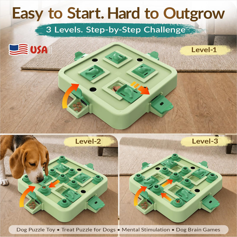 KADTC dog puzzle toy viewed from above with its play areas visible.