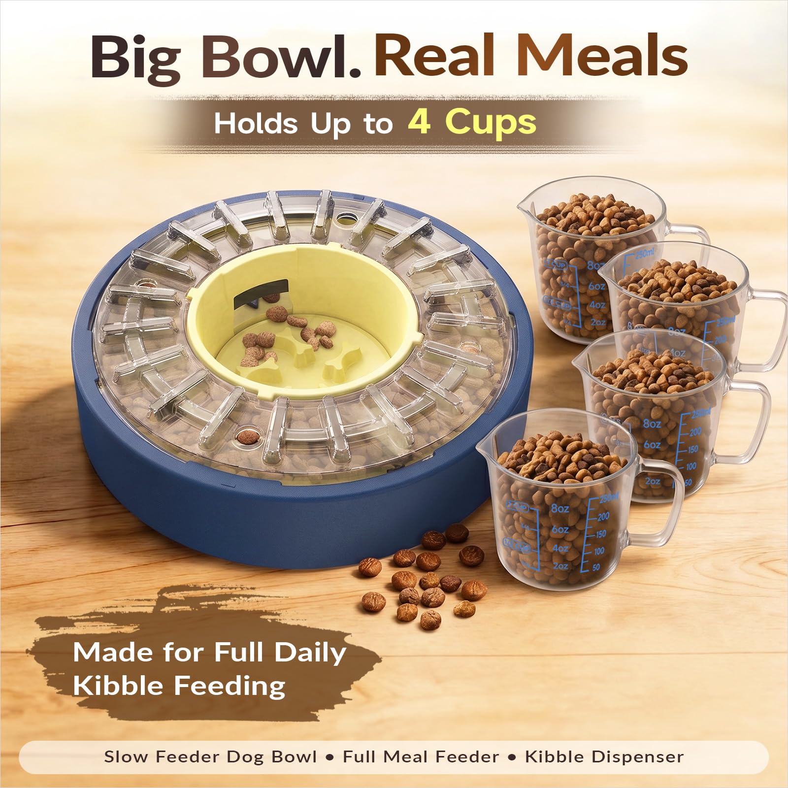 KADTC slow feeder dog bowl showing the adjustable food flow.