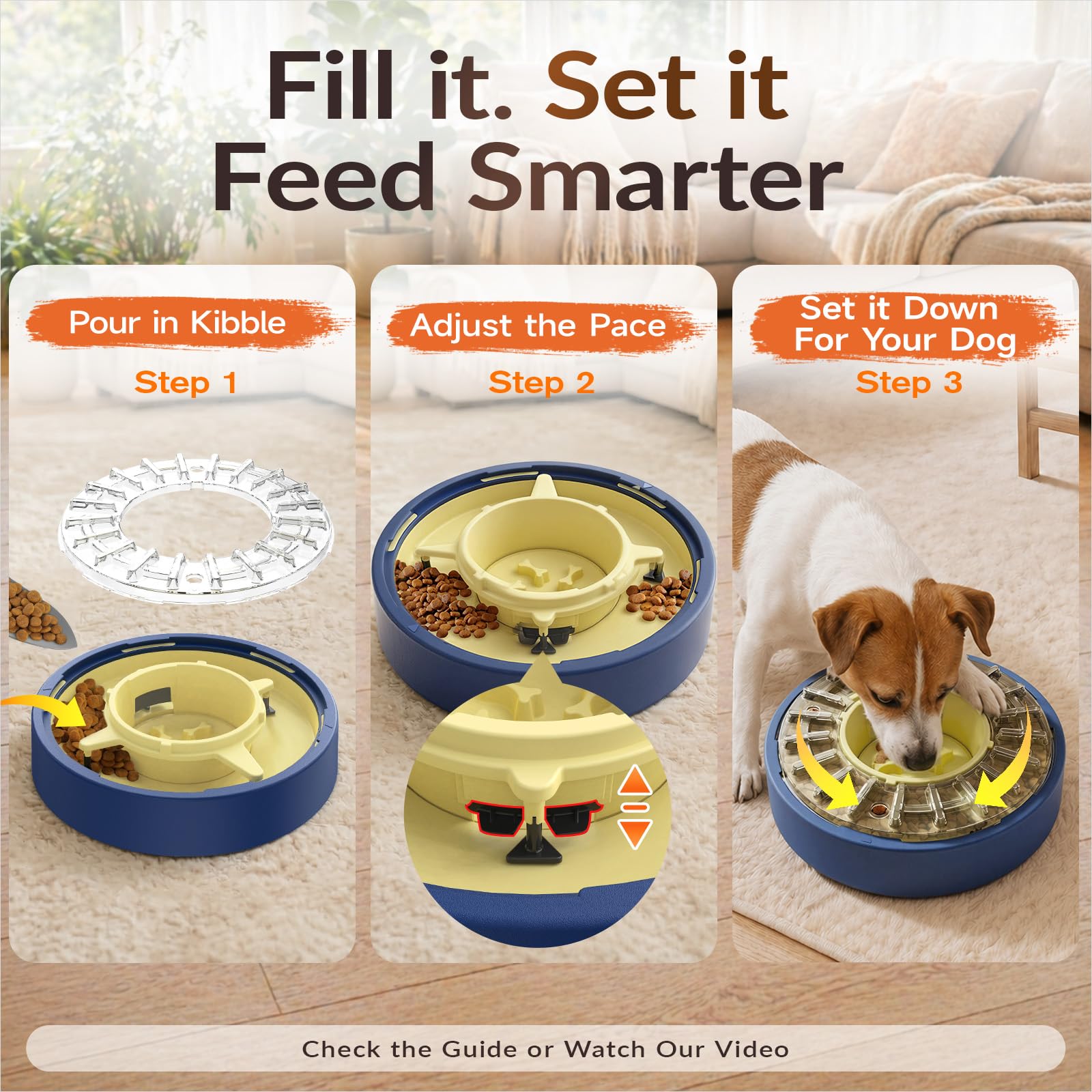 KADTC slow feeder dog bowl shown with its broad base and non-slip bottom.