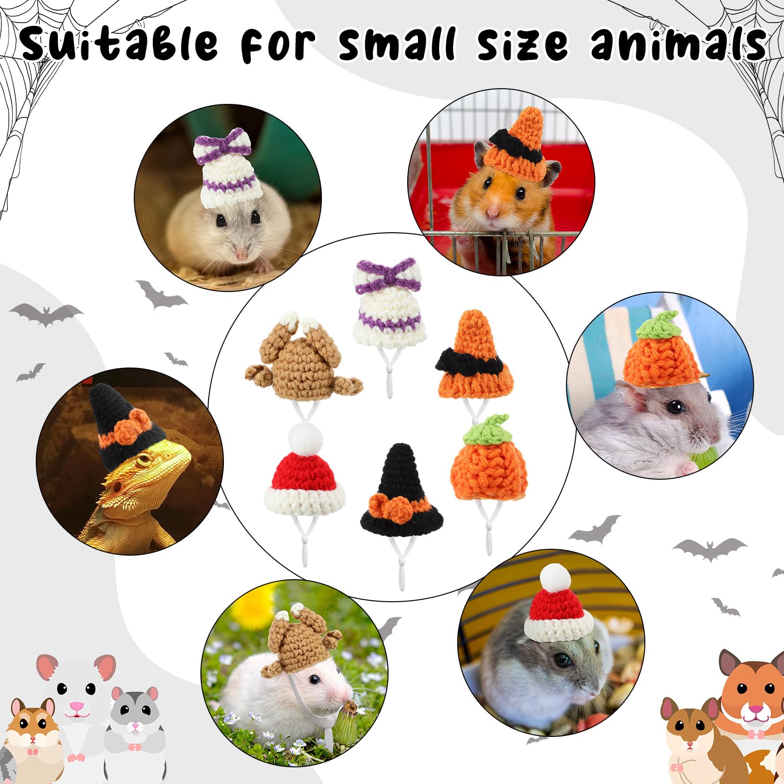 Kajaia mini pet hats featuring black and orange witch designs.
