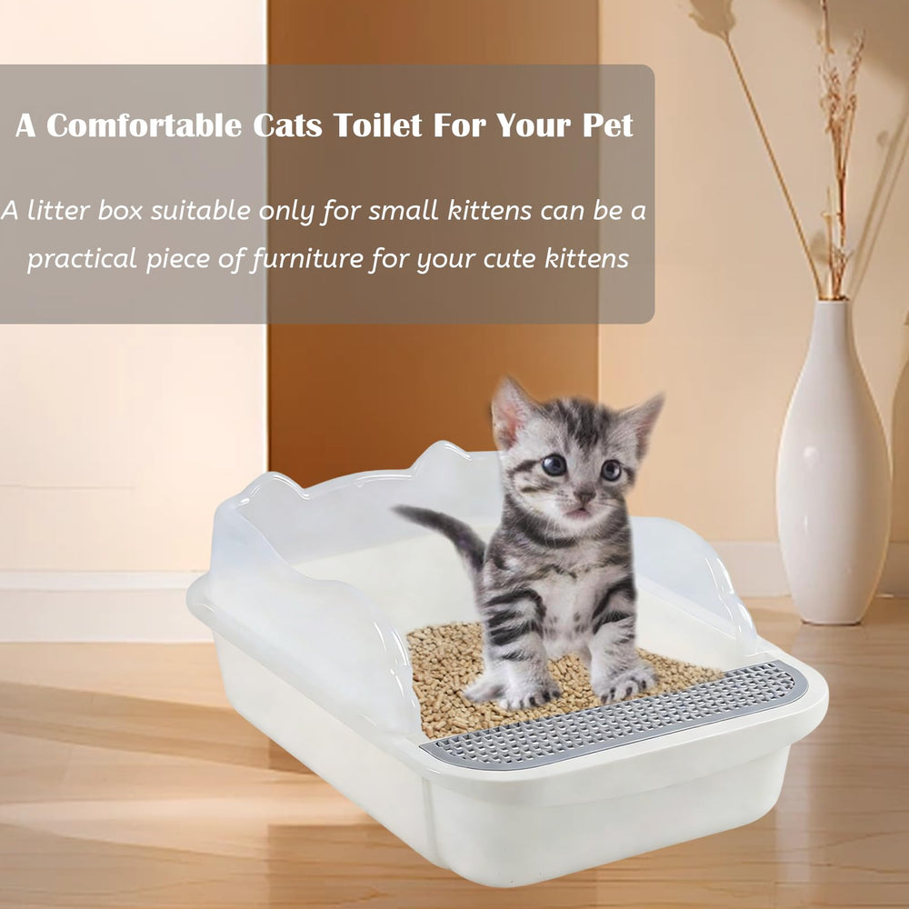 kathson open cat litter box viewed from an alternate angle to show its tray shape.
