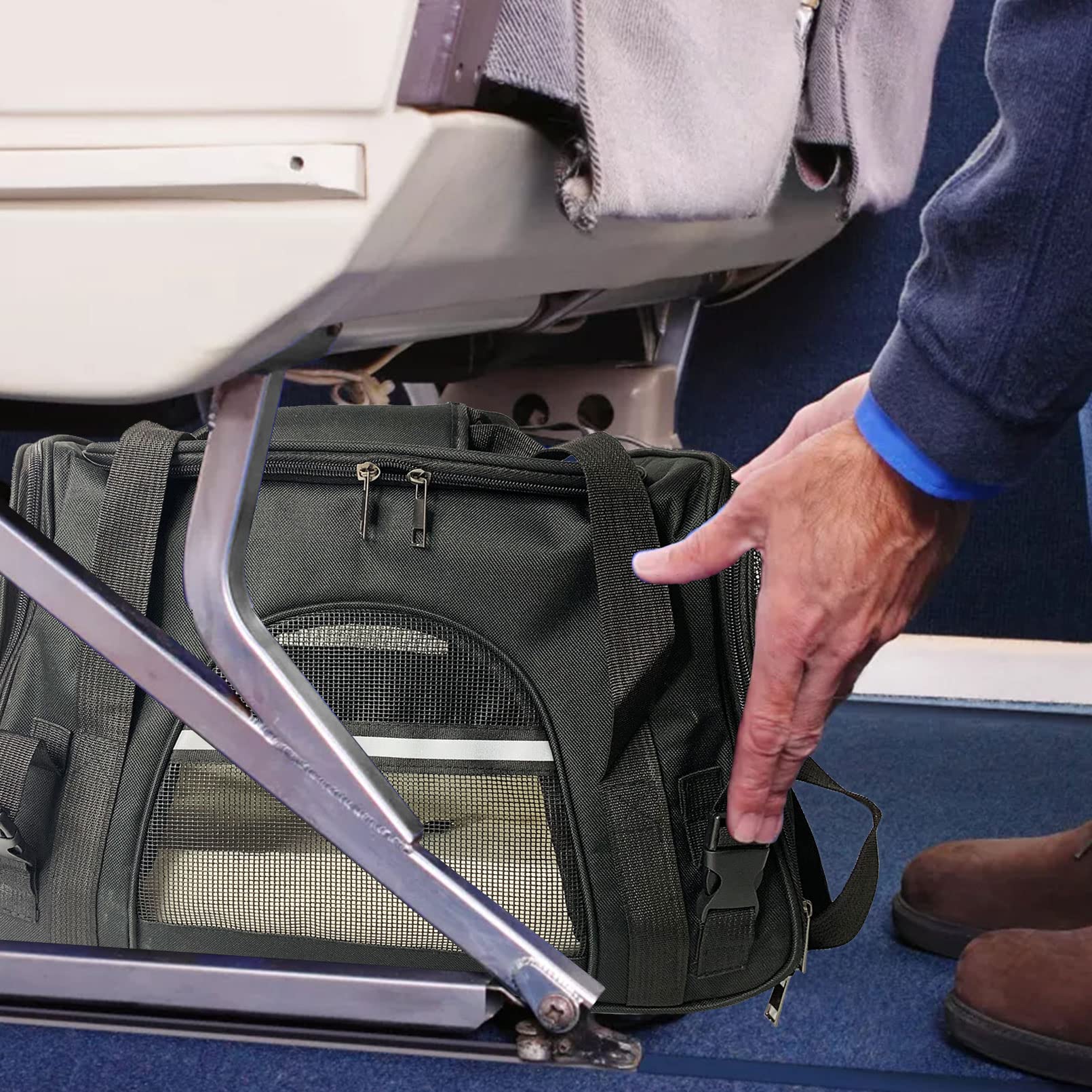 kathson rabbit travel carrier bag shown with its shoulder-carry option.