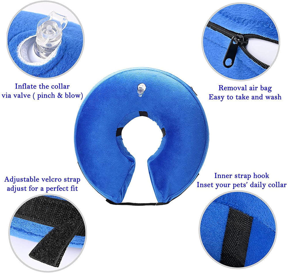 Katoggy inflatable dog collar with the adjustable Velcro strap in focus.