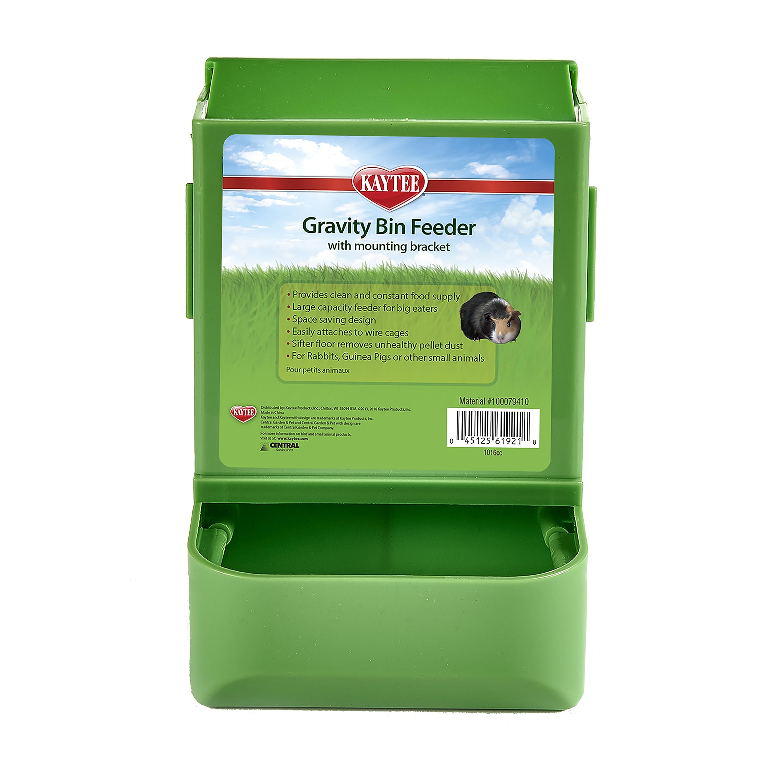 Kaytee Gravity Bin Feeder With Bracket Assorted shown from the front.