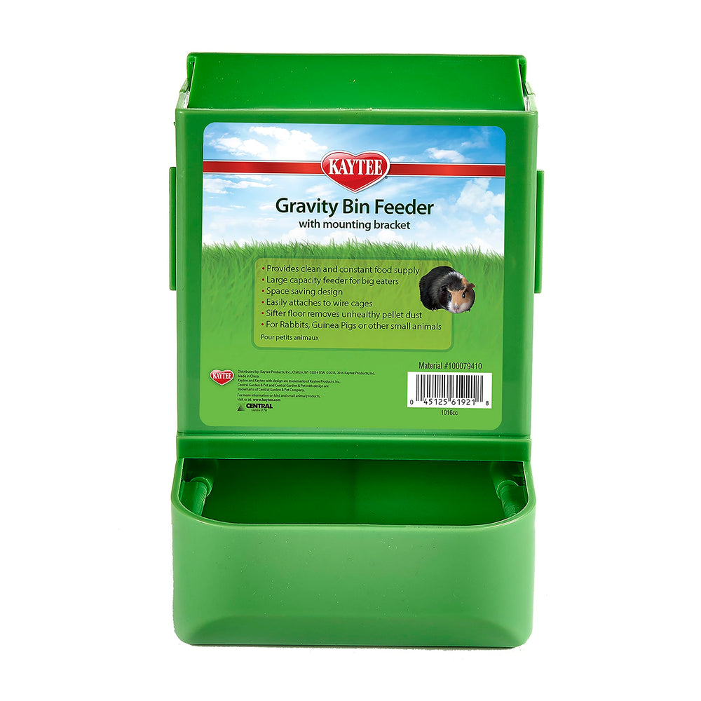 Kaytee Gravity Bin Feeder With Bracket Assorted shown from the front.