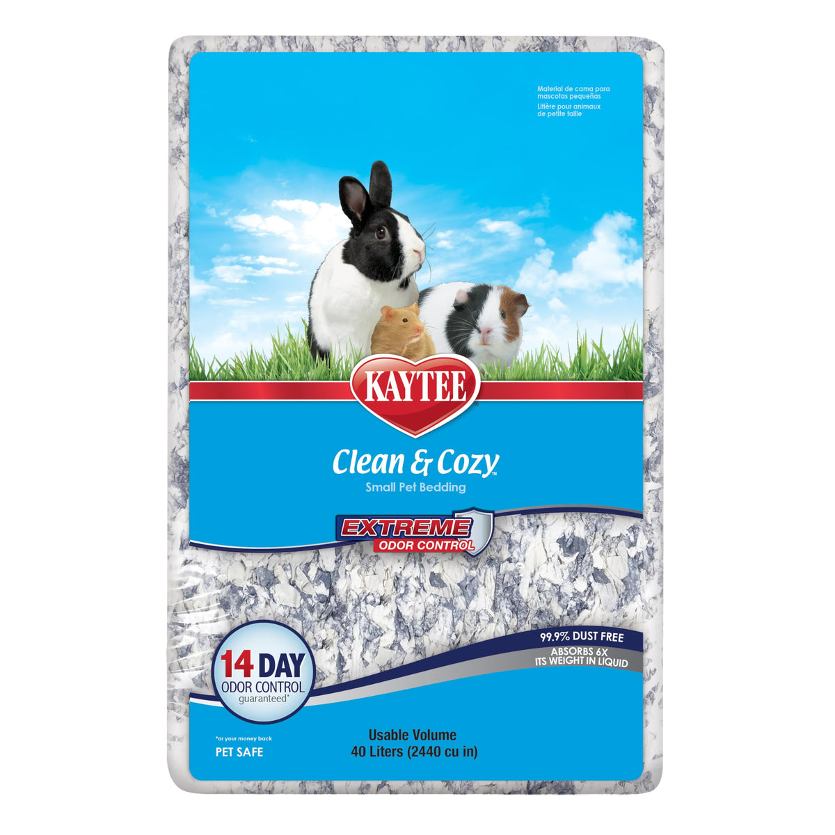 Kaytee hamster bedding shown with its Clean & Cozy Extreme Odor Control packaging.