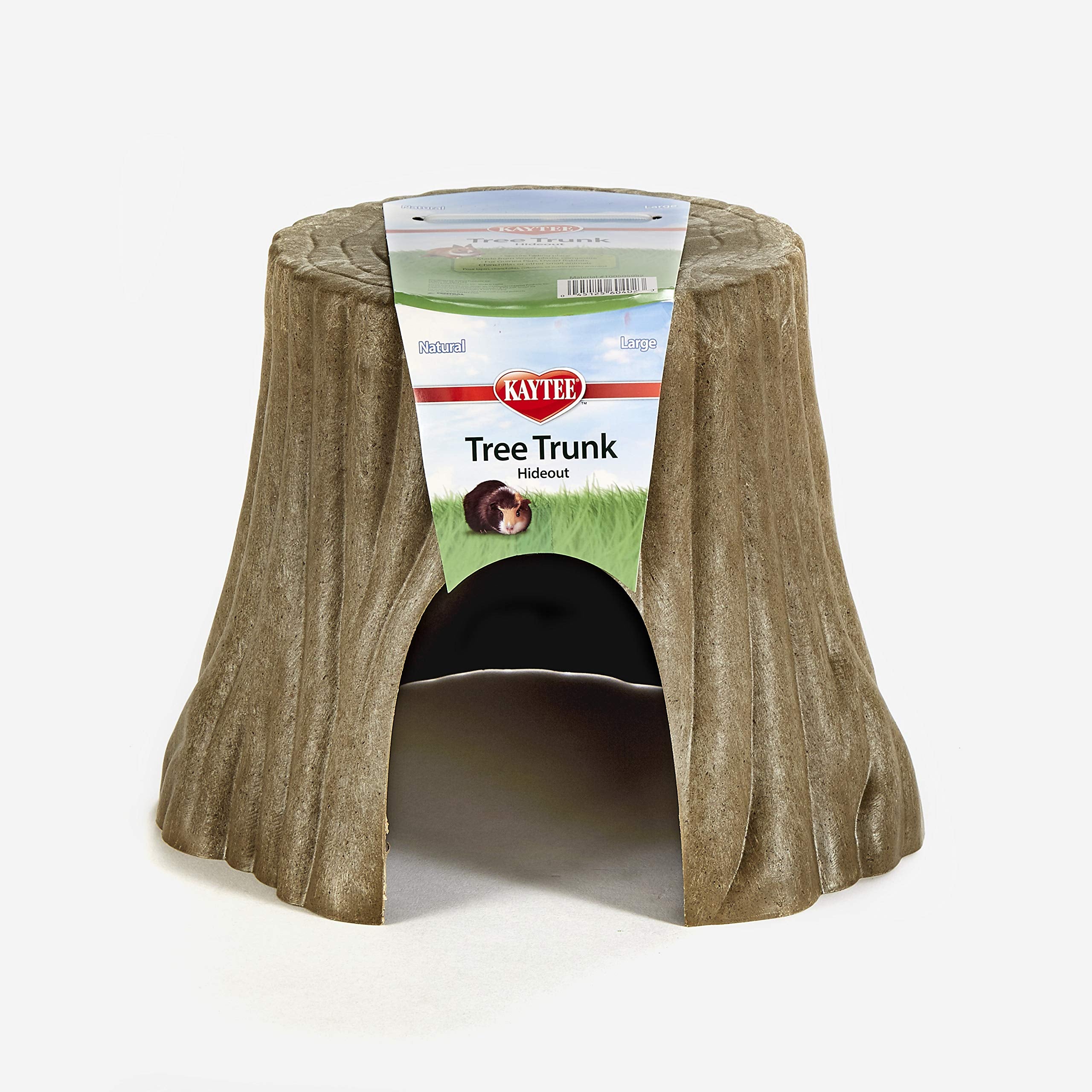 Kaytee Natural Tree Trunk Hideout shown from the front in its stump-shaped design.