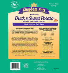 Kingdom Pets Duck Jerky & Sweet Potato Dog Treats shown in a close-up of the jerky.