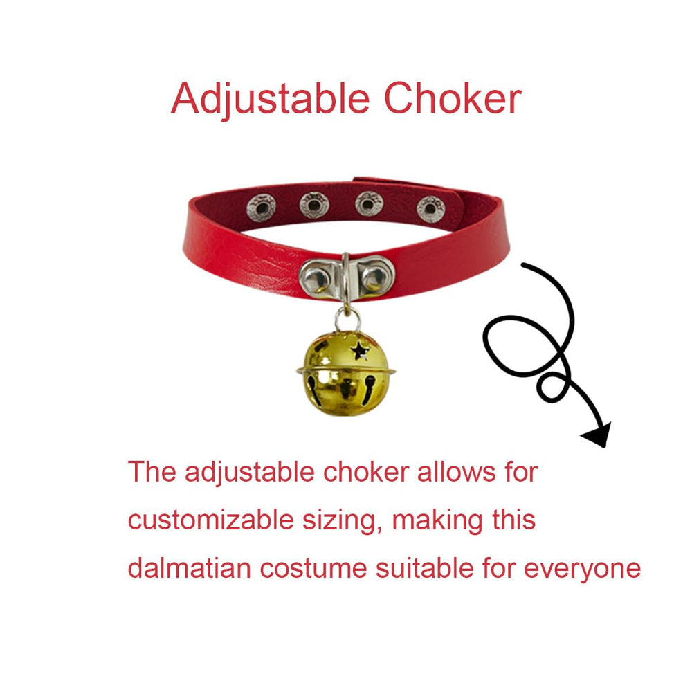 KIPSSMLSE Dalmatian costume red choker shown as one of the set accessories.