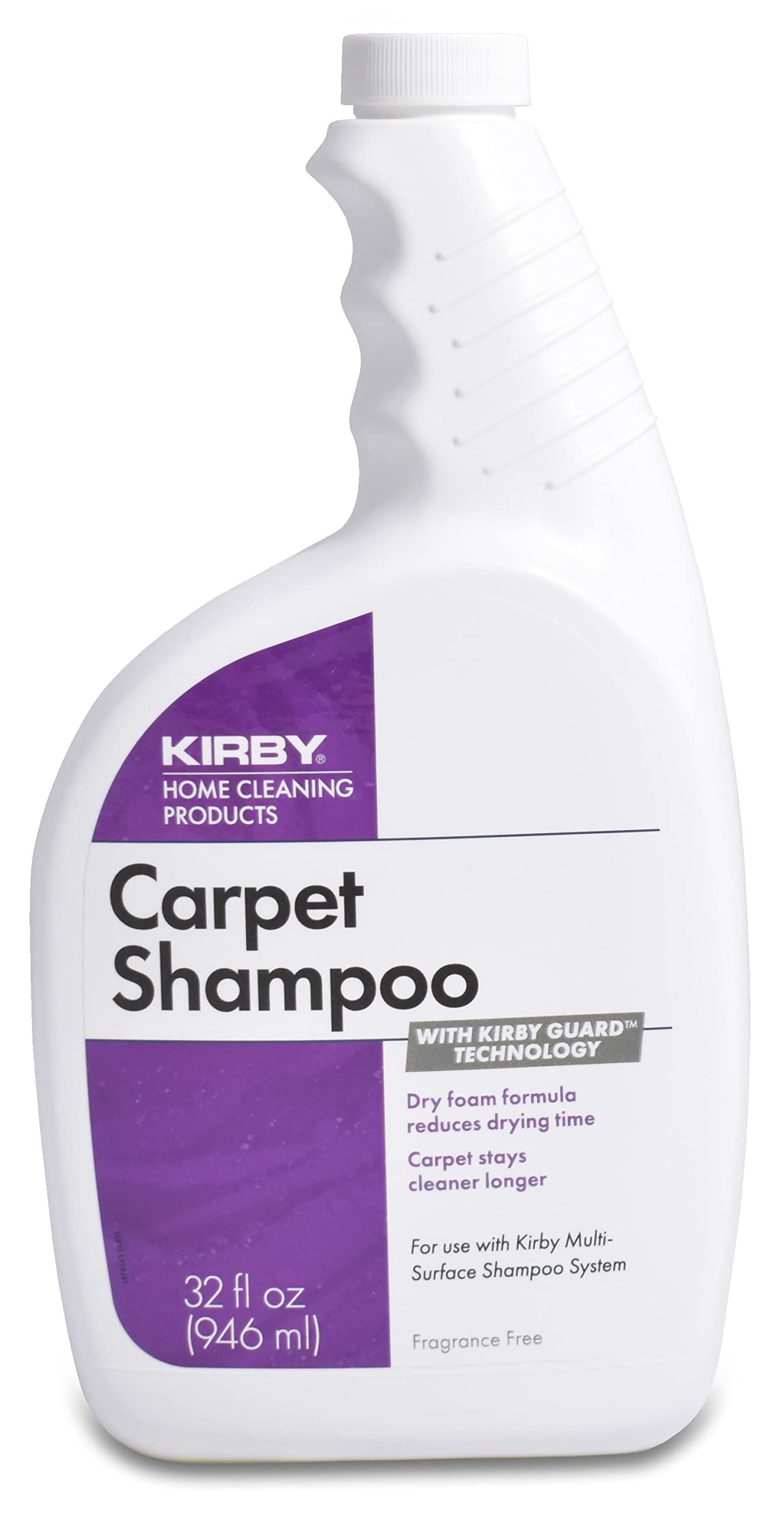 Kirby Carpet Shampoo bottle shown as a carpet and rug cleaning solution.