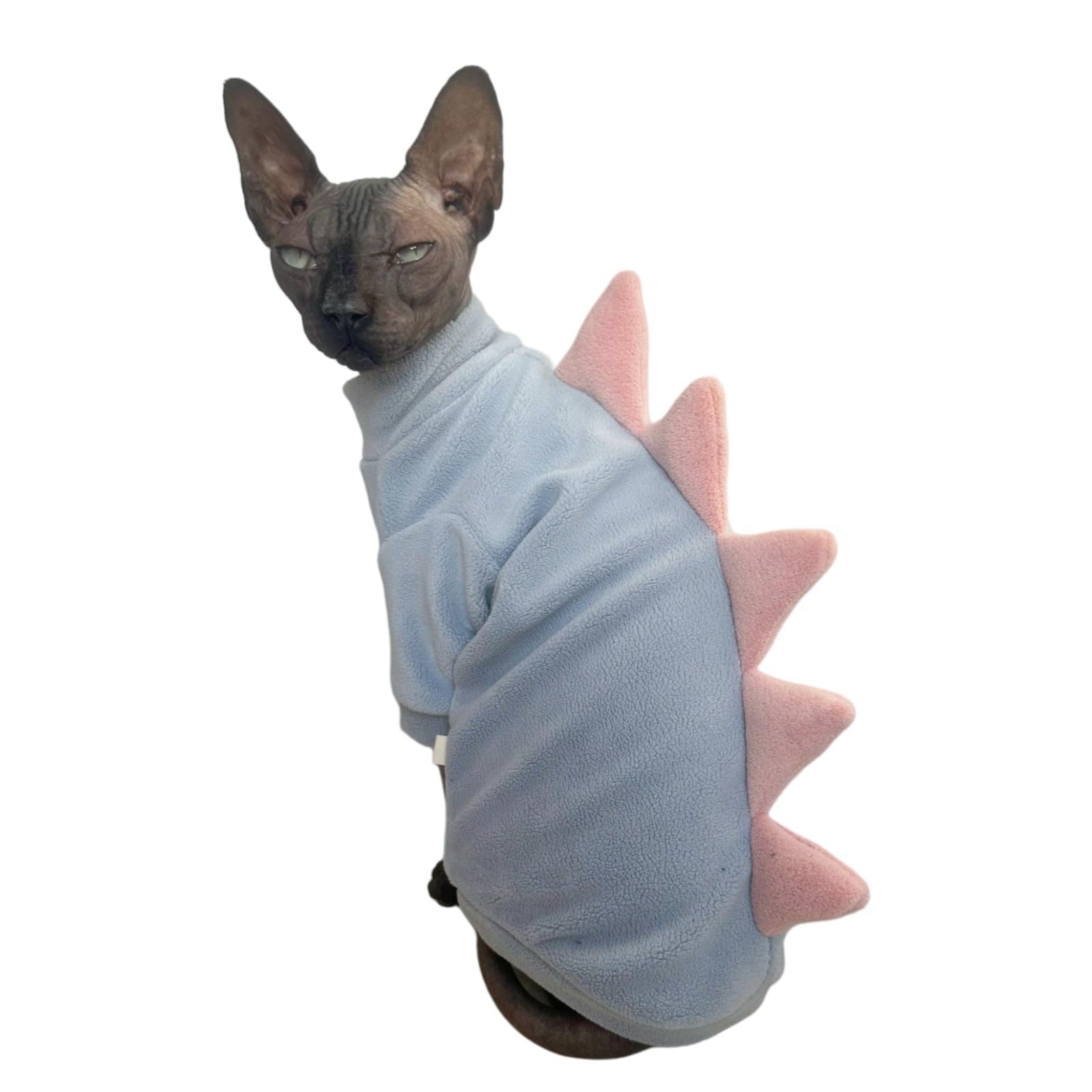 Kitipcoo cat sweater shown being worn by a hairless cat.