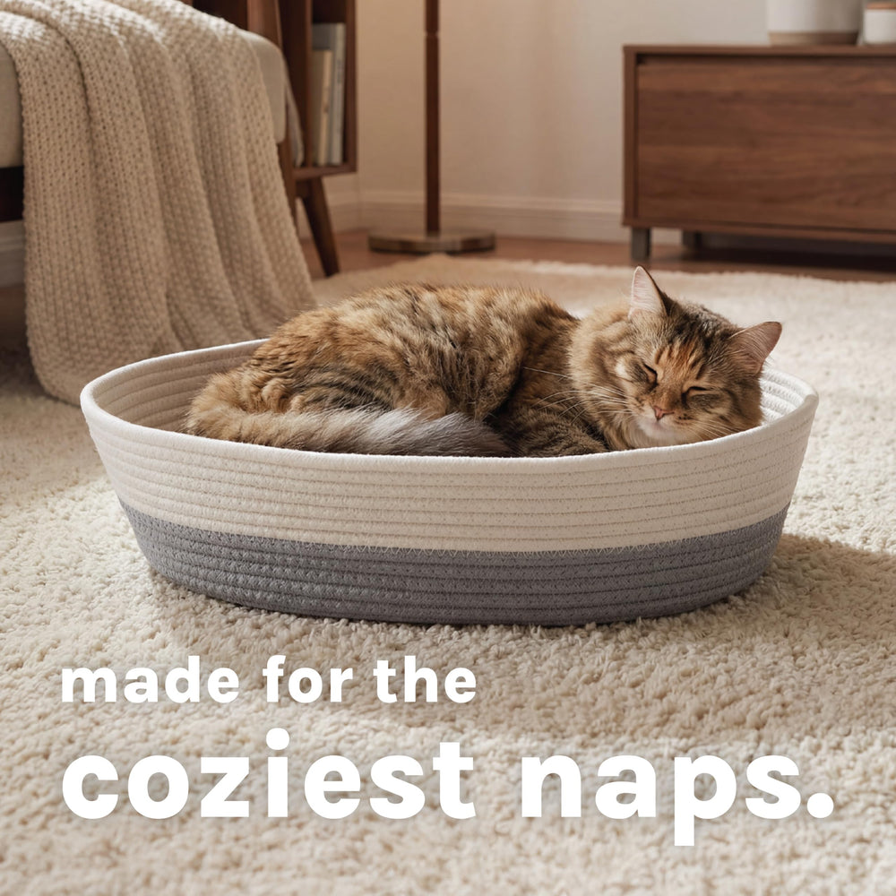 Kitty City woven cat bed showing its removable plush cushion.
