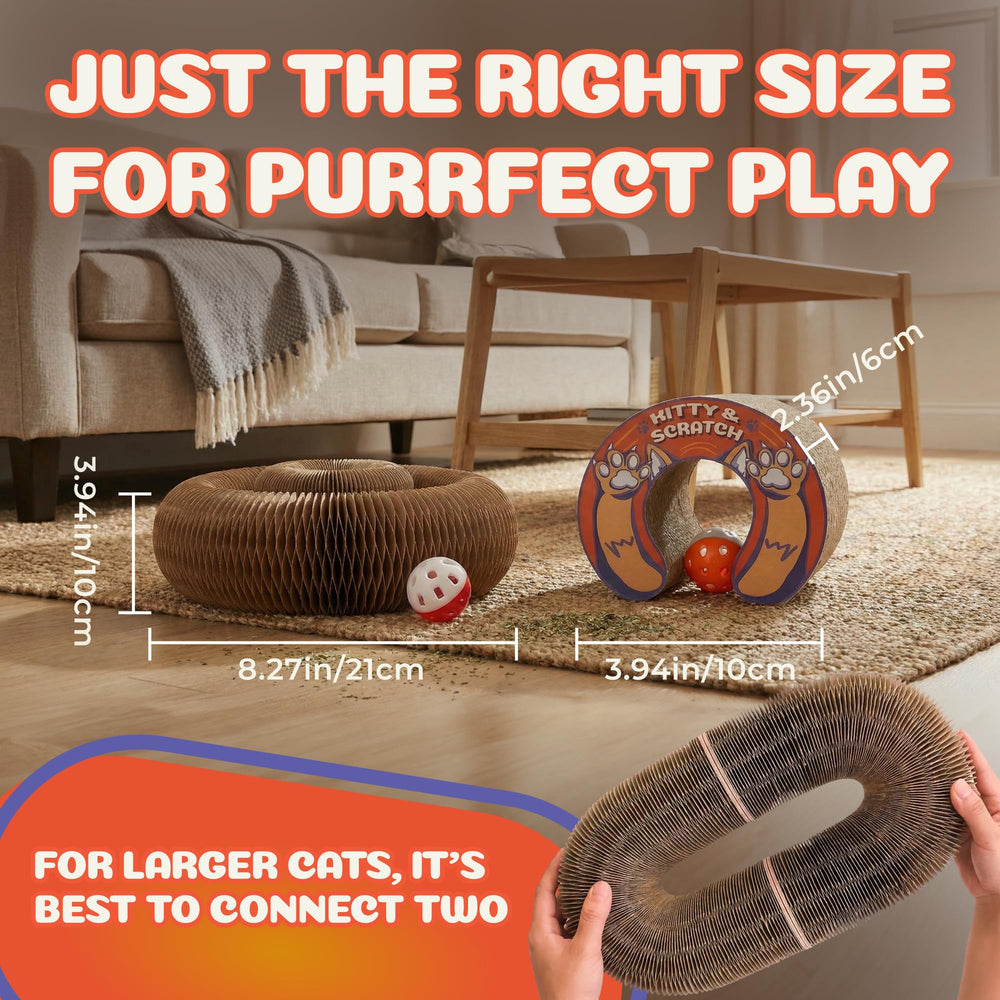 Kitty&Scratch Kitty Kurlz cat scratcher showing the rolling ball and bell track.