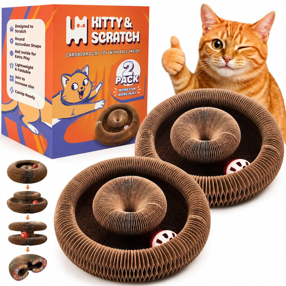 Kitty&Scratch Kitty Kurlz cat scratcher shown from the front in its assembled form.