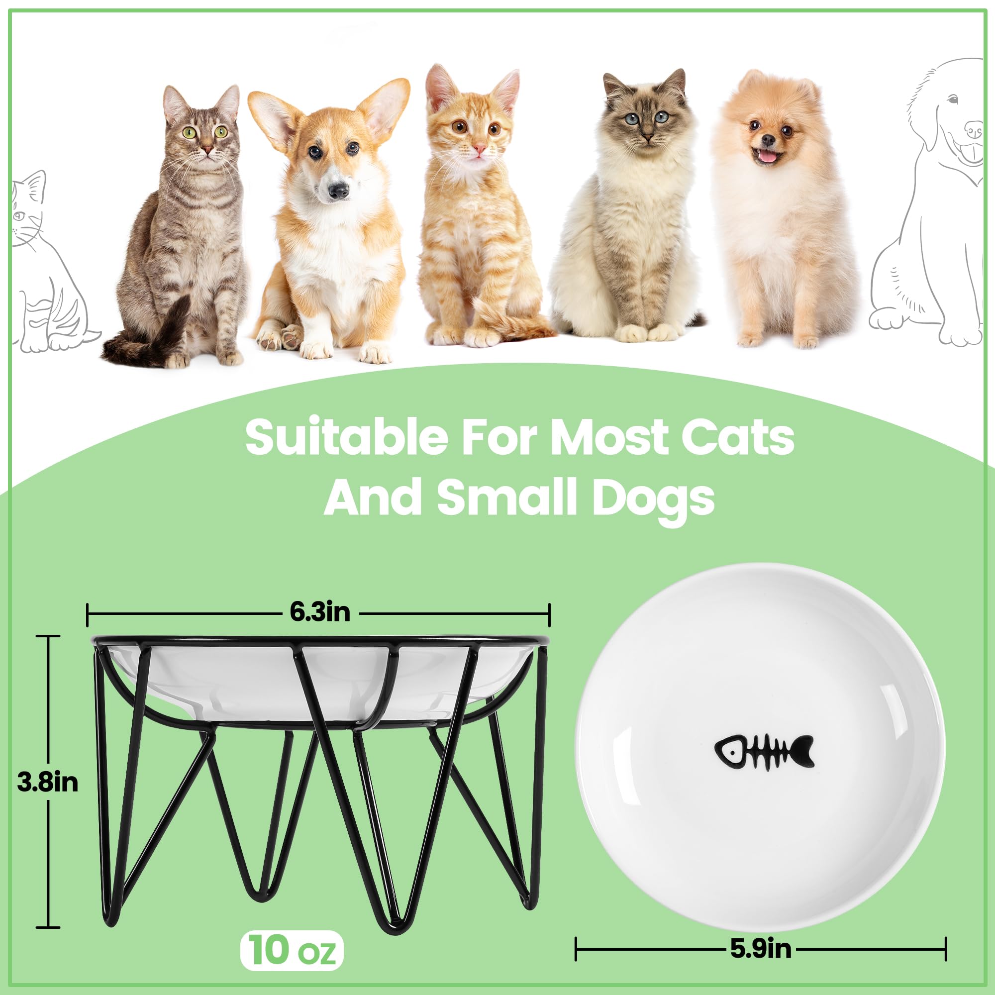Kitwinney ceramic cat bowls displayed on the elevated crown-style metal stand.