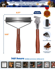 KIZO ESLO undercoat rake being used to groom a pet’s coat.