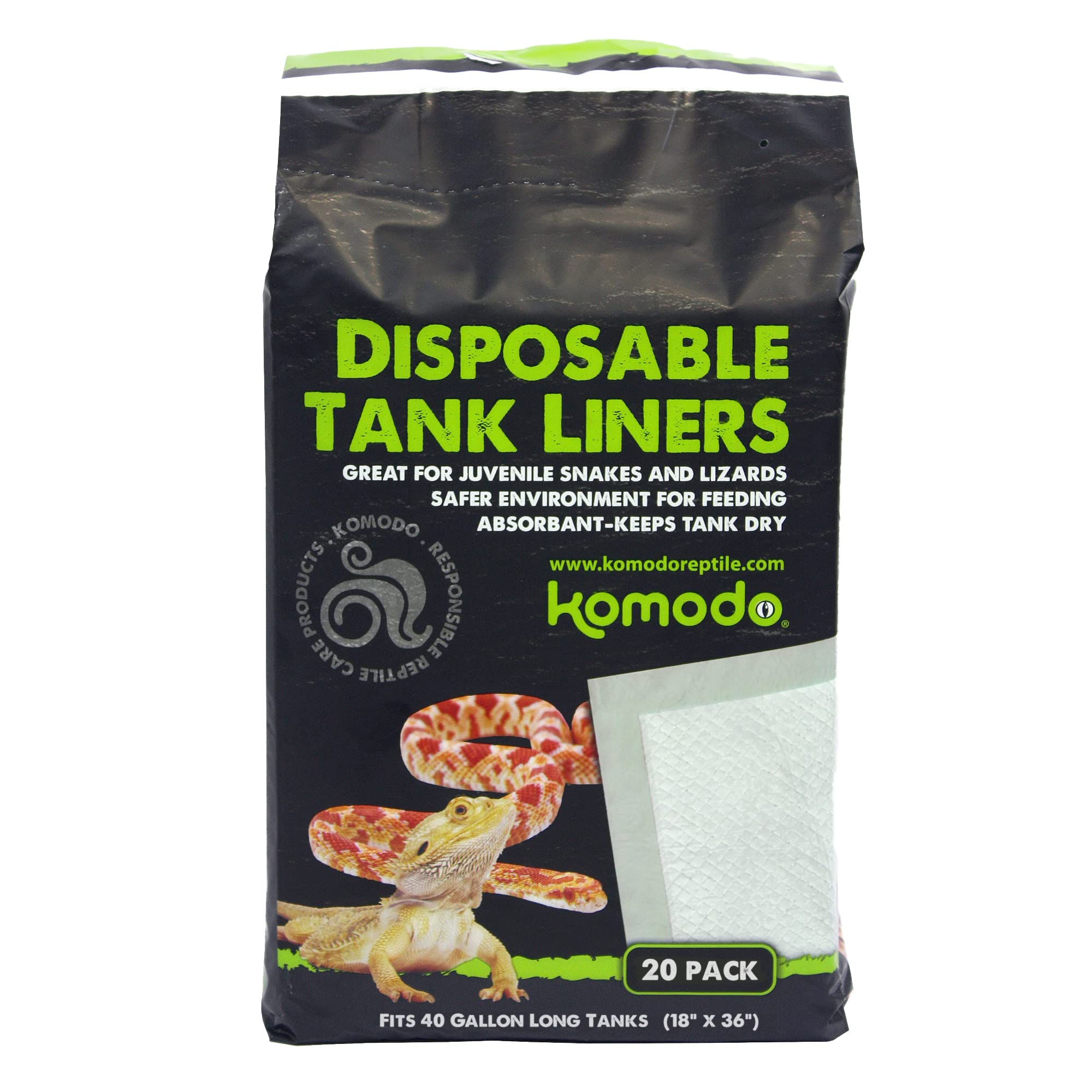 Komodo Repti-Pads disposable tank liners shown as a 20-pack.