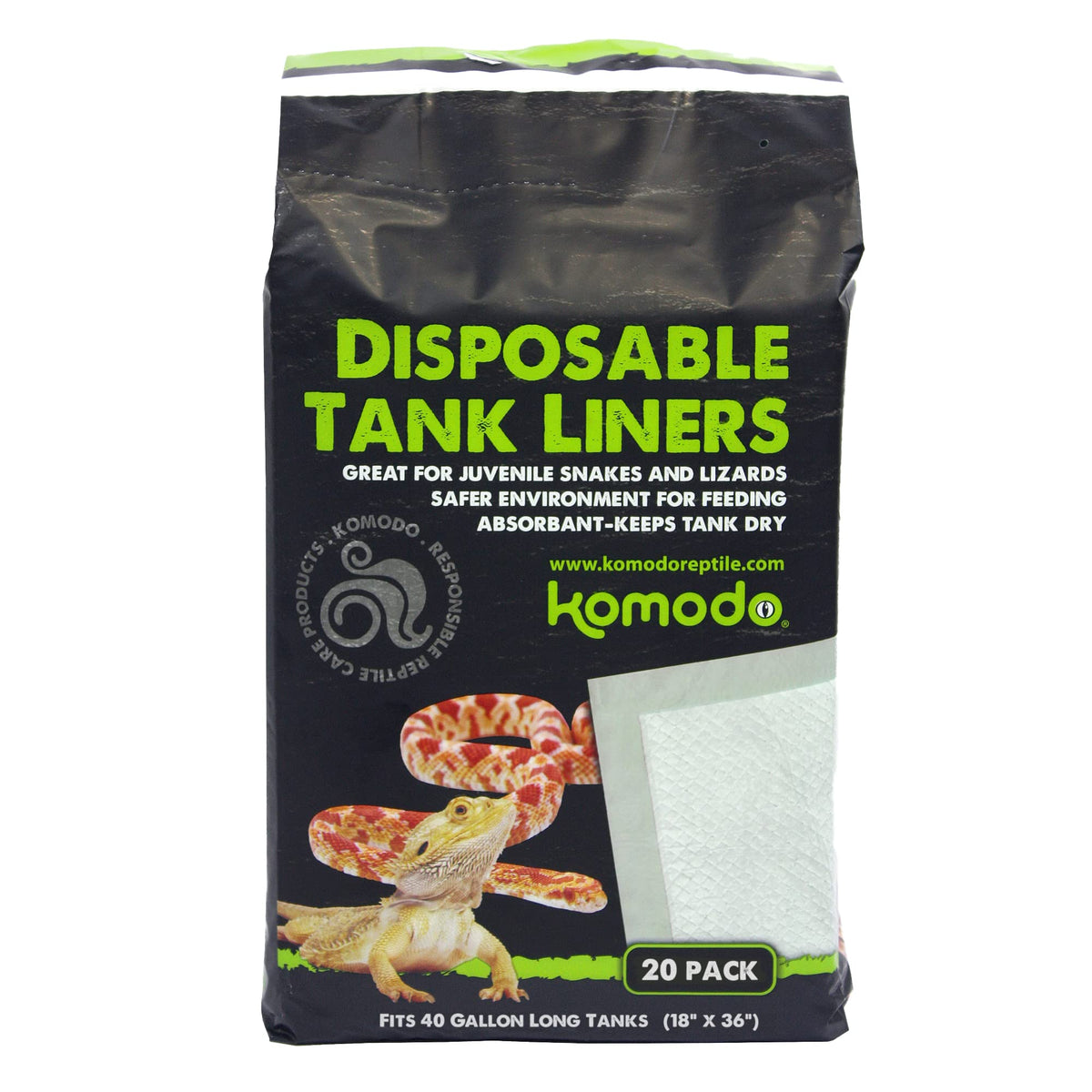 Komodo Repti-Pads disposable tank liners shown as a 20-pack.