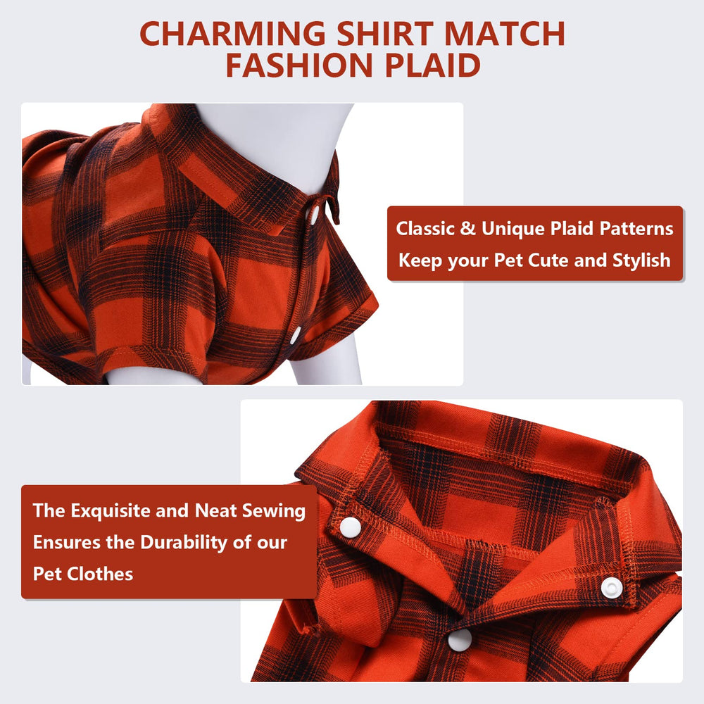 Koneseve plaid dog shirt shown worn by a pet.