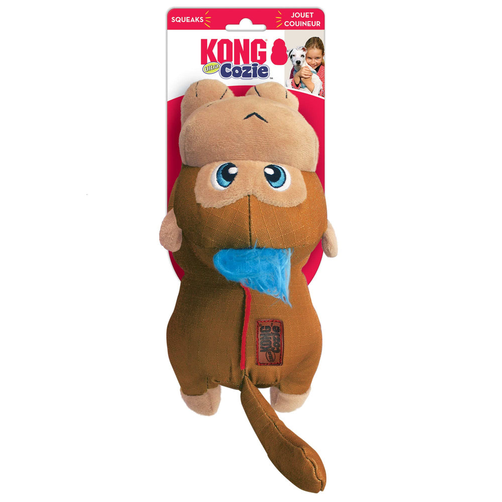 KONG Cozie Ultra Monkey dog toy close-up showing its fabric and reinforced stitching.