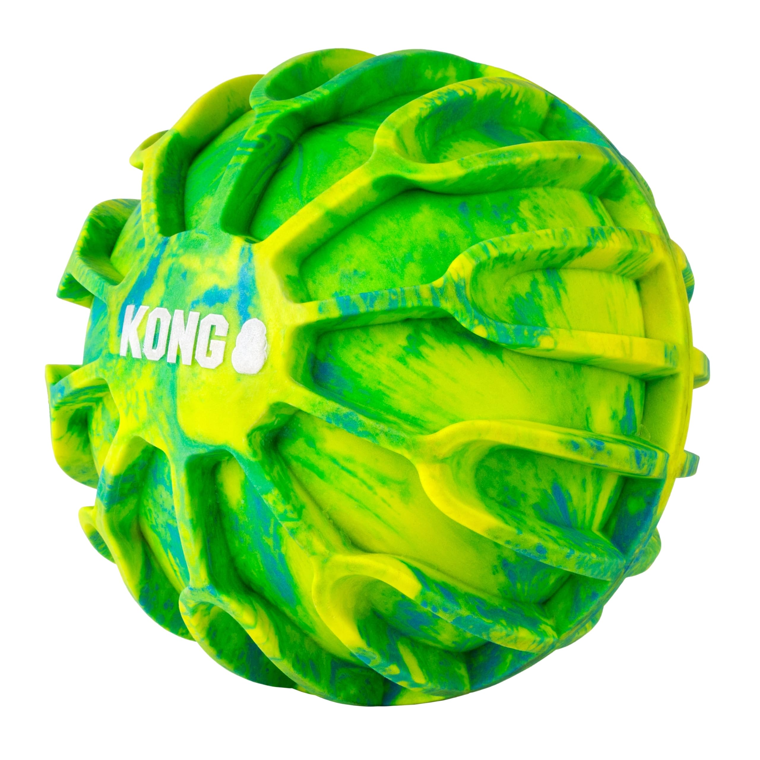 KONG FlexBall fetch toy shown bouncing during interactive play.