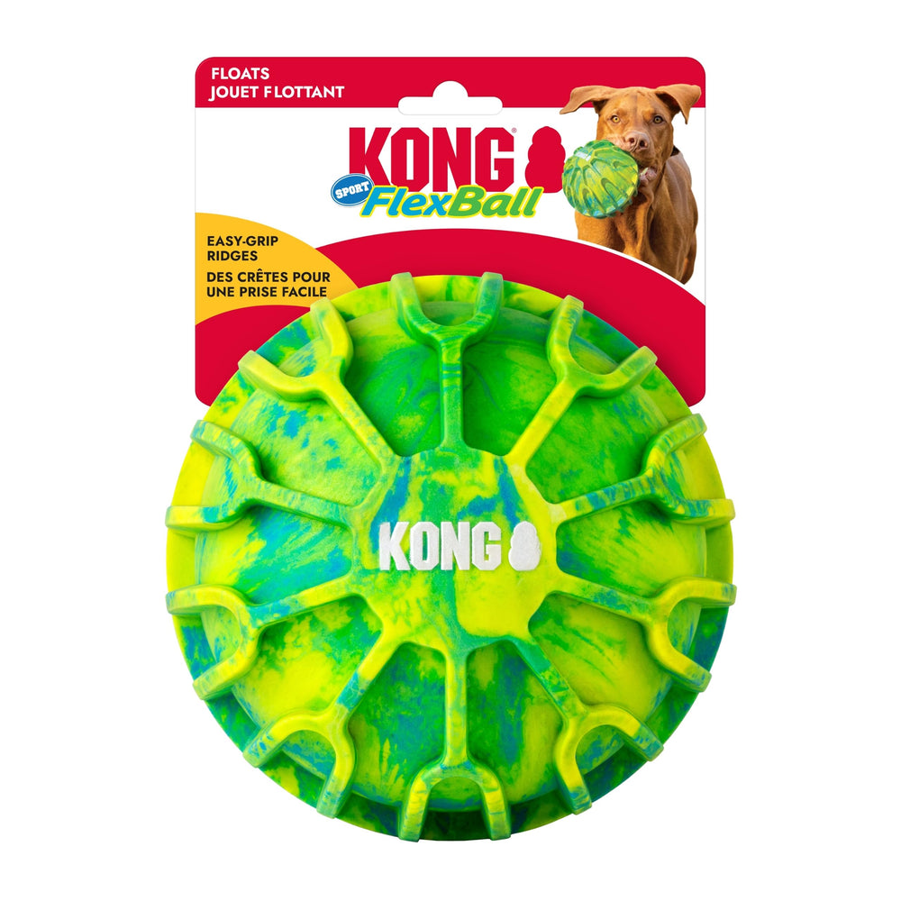 KONG FlexBall fetch toy detail highlighting its swirled material.