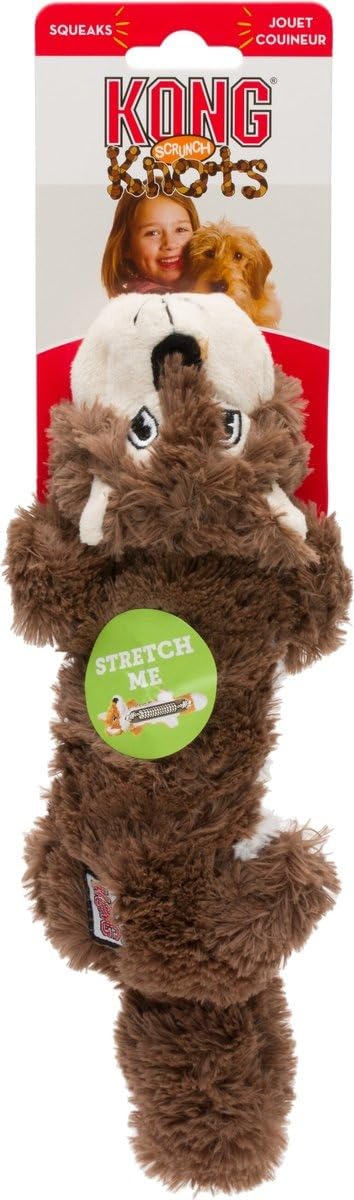 A dog playing tug with the KONG Scrunch Knots toy.