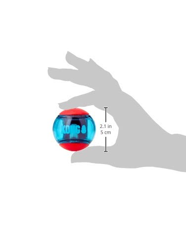 KONG Squeezz Action Toy pictured in red, with its Small size designation.