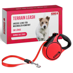 KONG Terrain retractable dog leash shown from the front in red.