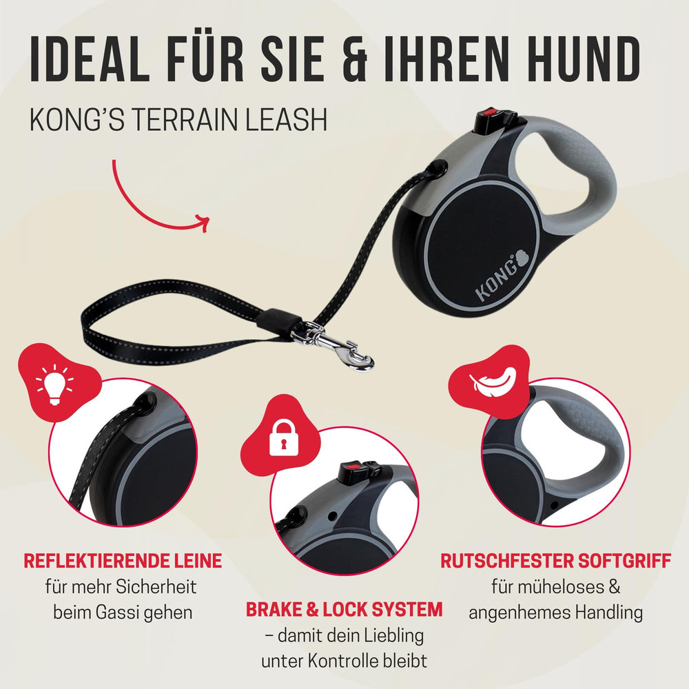 KONG Terrain retractable dog leash close-up of its soft grip handle.