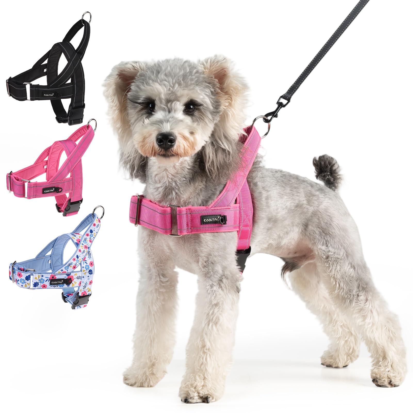 KOOLTAIL dog harness shown from the front in pink.