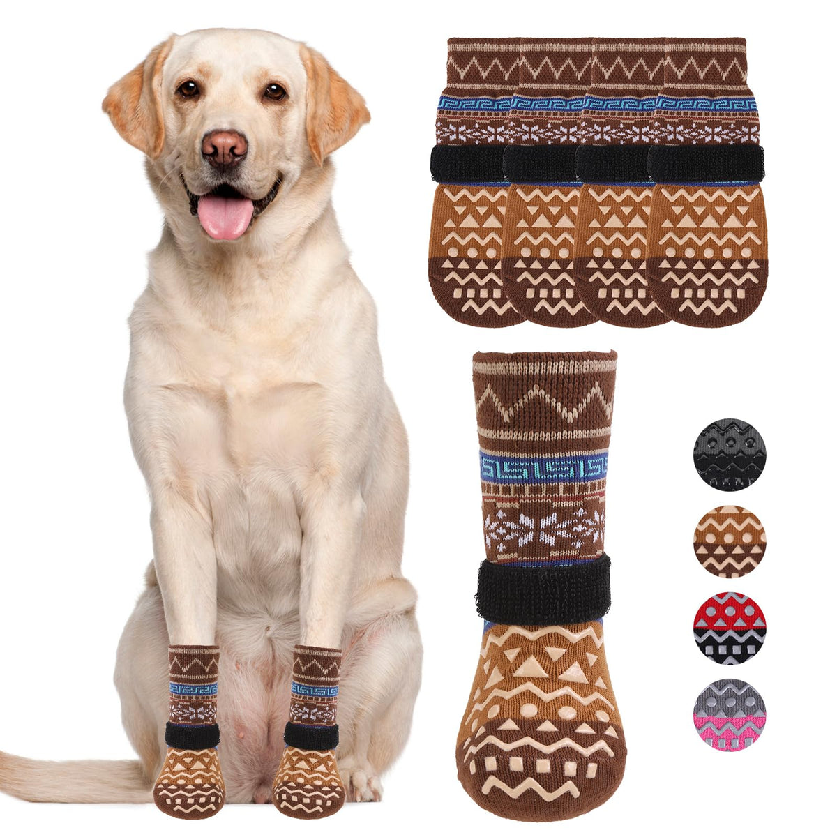 KOOLTAIL dog socks shown from the front to display their sock-style shape.