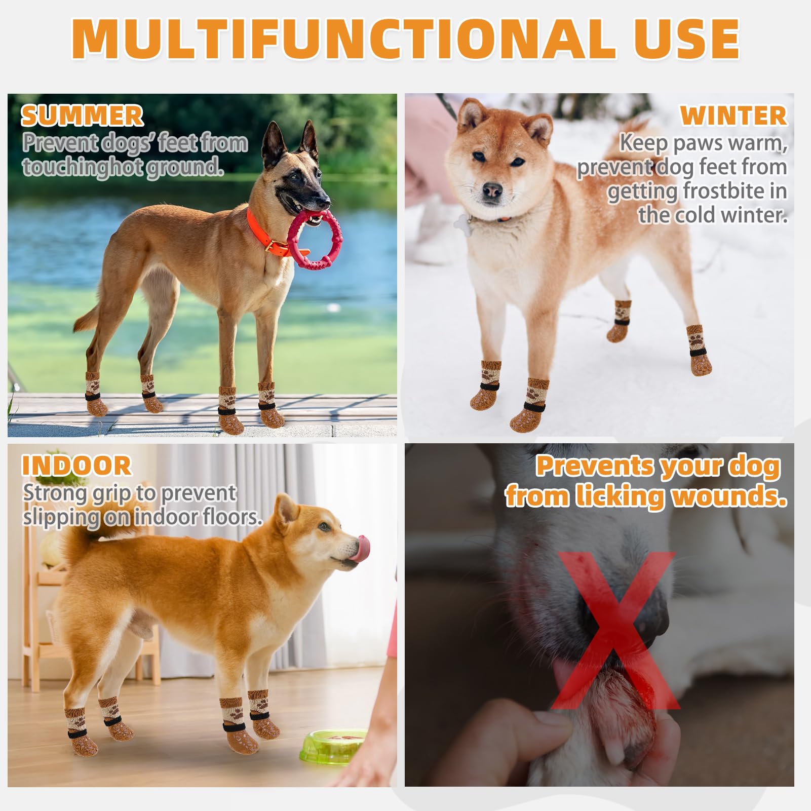 KOOLTAIL dog socks providing grip as a dog walks on a smooth floor.