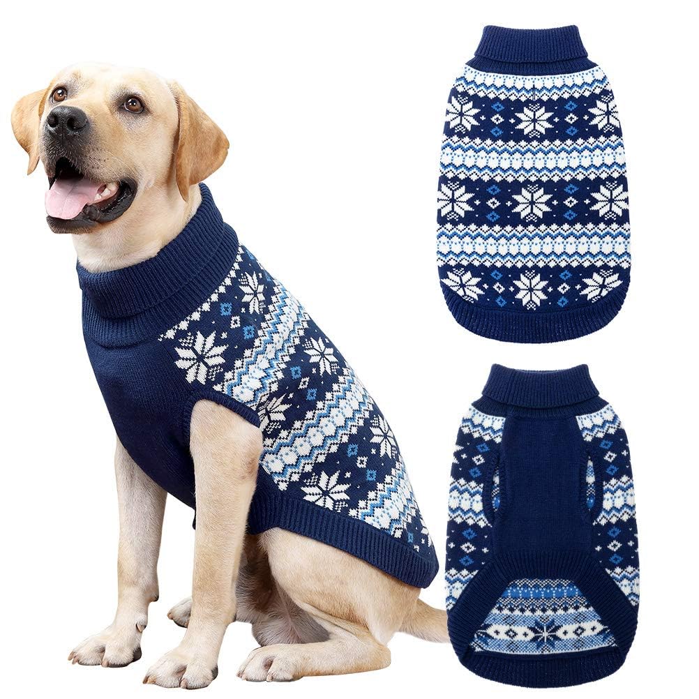 KOOLTAIL dog sweater shown from the front in navy blue.