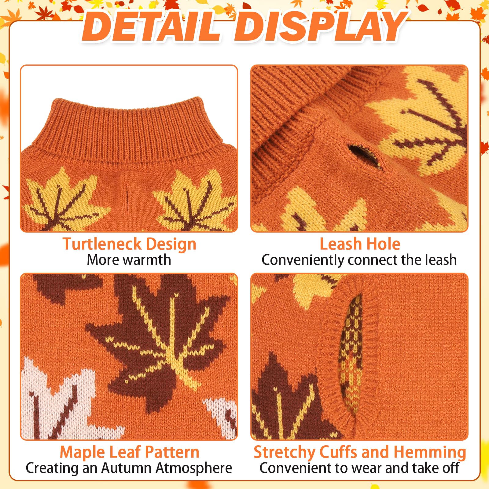 KOOLTAIL dog sweater detail showing its high turtleneck collar and knit texture.