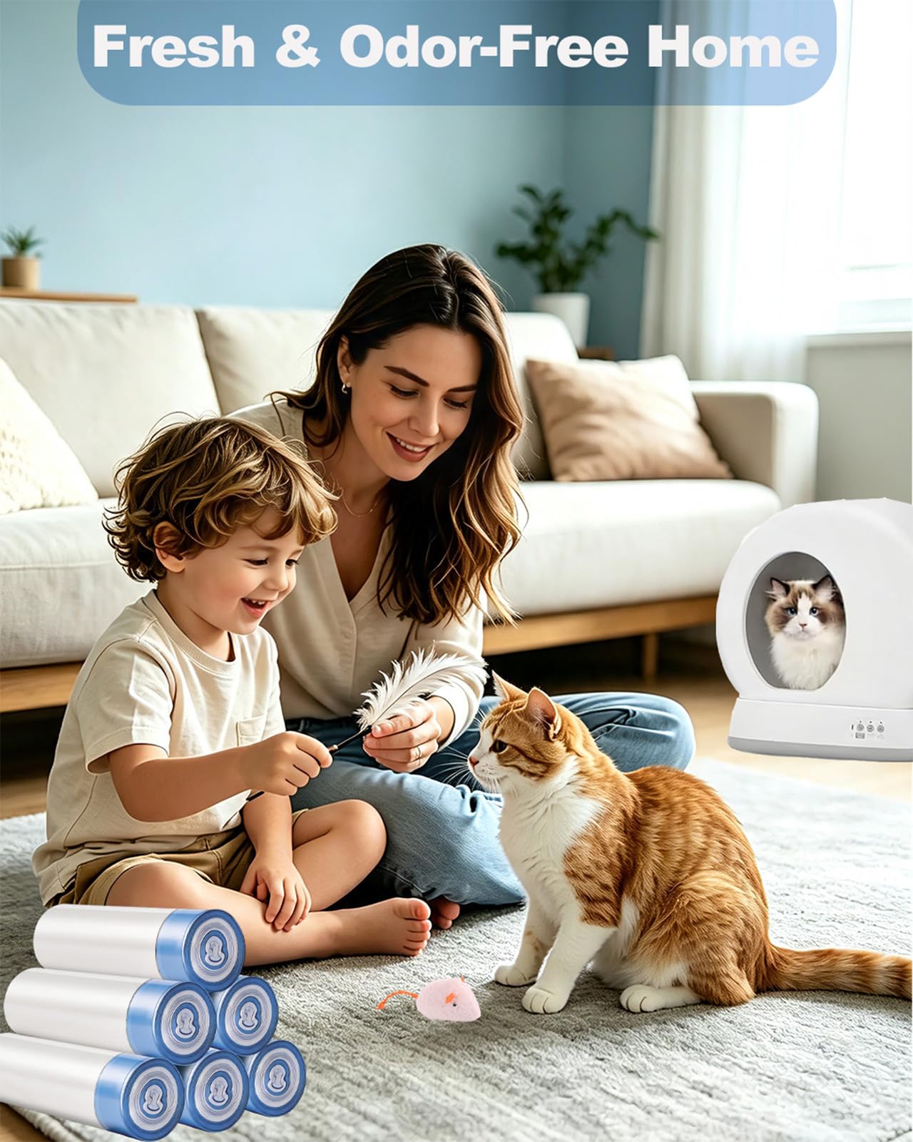 KropBom cat litter bag gathered and tied closed with its drawstring.