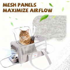 KTSOLRA cat carrier with its foldable fabric food bowl.