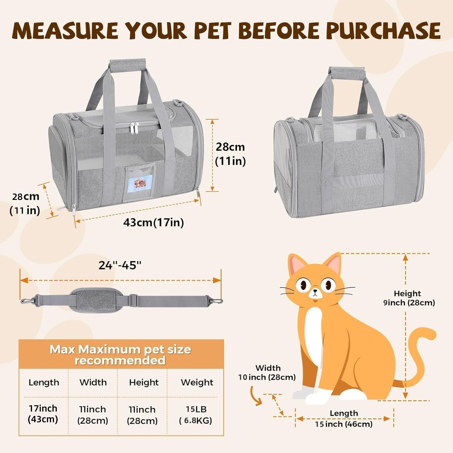 KTSOLRA cat carrier showing the removable padded interior.