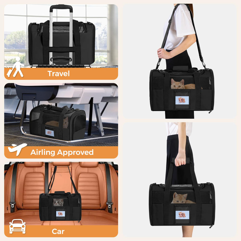 KTSOLRA soft cat carrier with the foldable fabric food container.