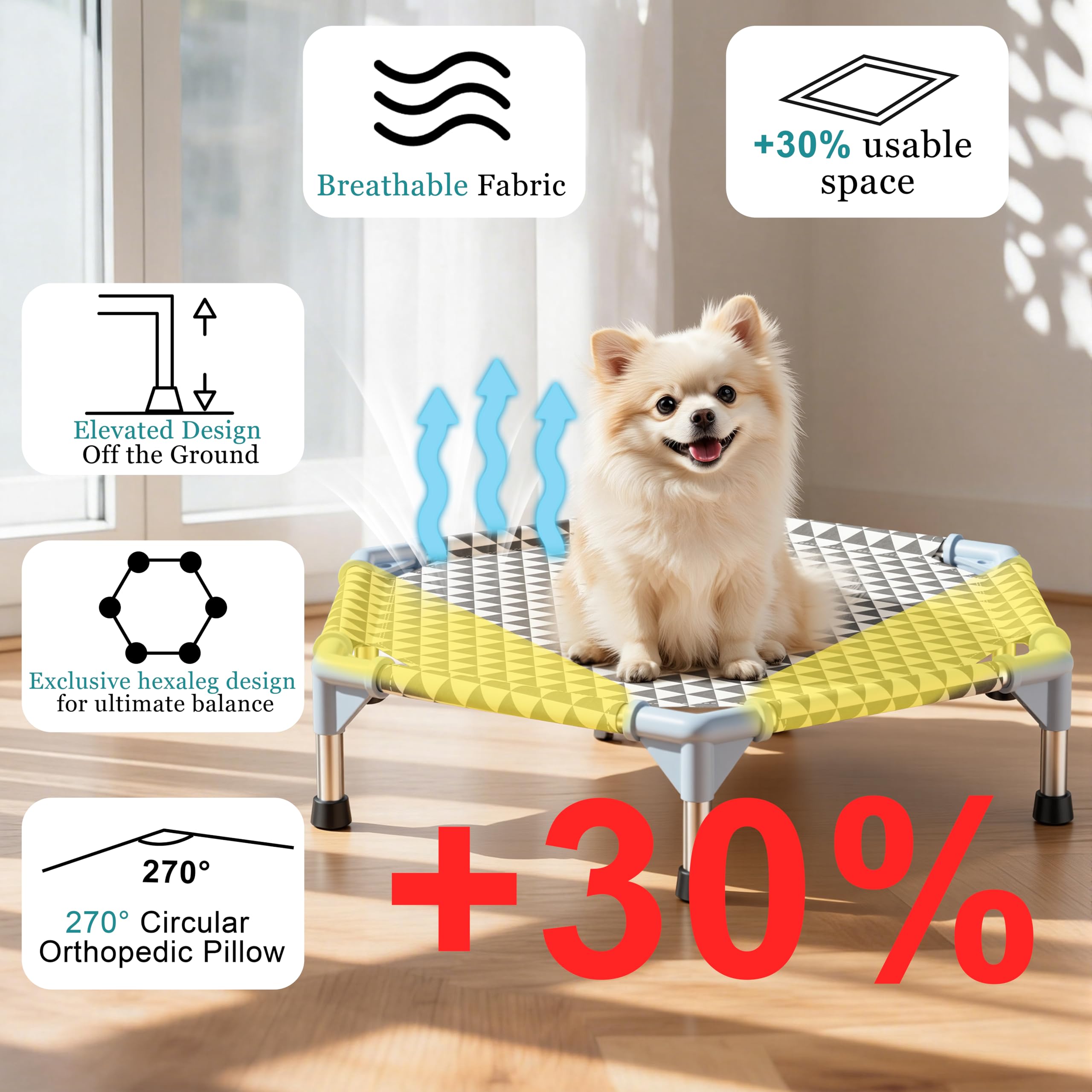 Kuntrust Elevated Outdoor Dog Bed shown in a side profile.