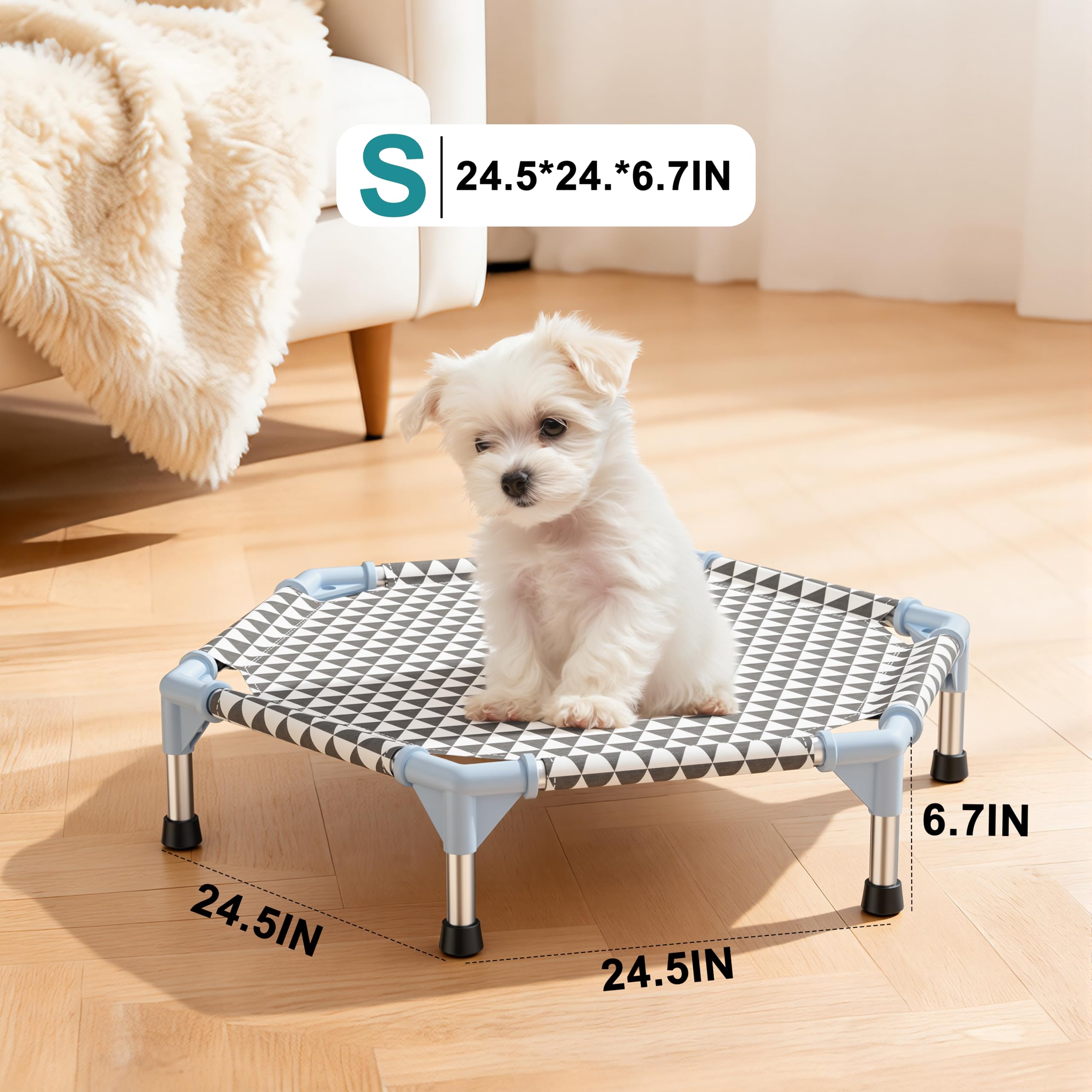 Kuntrust Elevated Outdoor Dog Bed shown from above to display its triangle configuration.