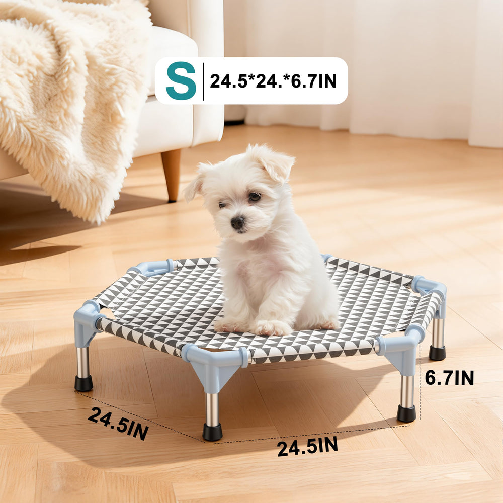 Kuntrust Elevated Outdoor Dog Bed shown from above to display its triangle configuration.