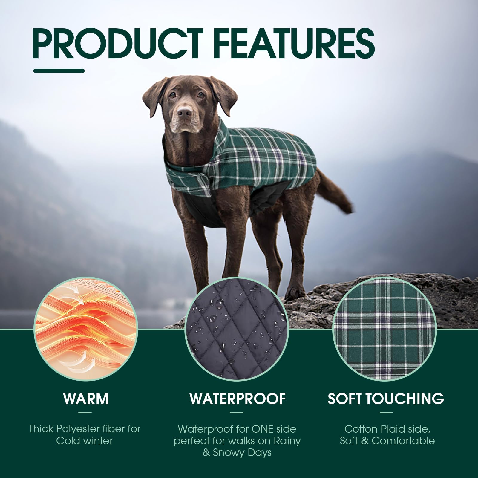 Kuoser dog coat showing its solid-colored reversible side.