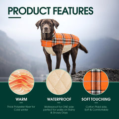 Kuoser dog coat shown with the solid-colored waterproof side facing outward.
