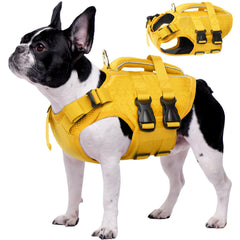 Kuoser dog life jacket shown from the front in yellow.