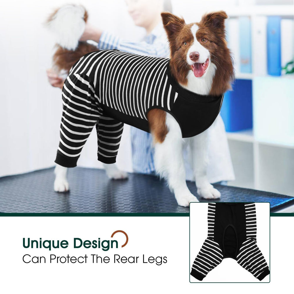 Kuoser Dog Recovery Suit shown from the rear, highlighting rear-leg coverage.