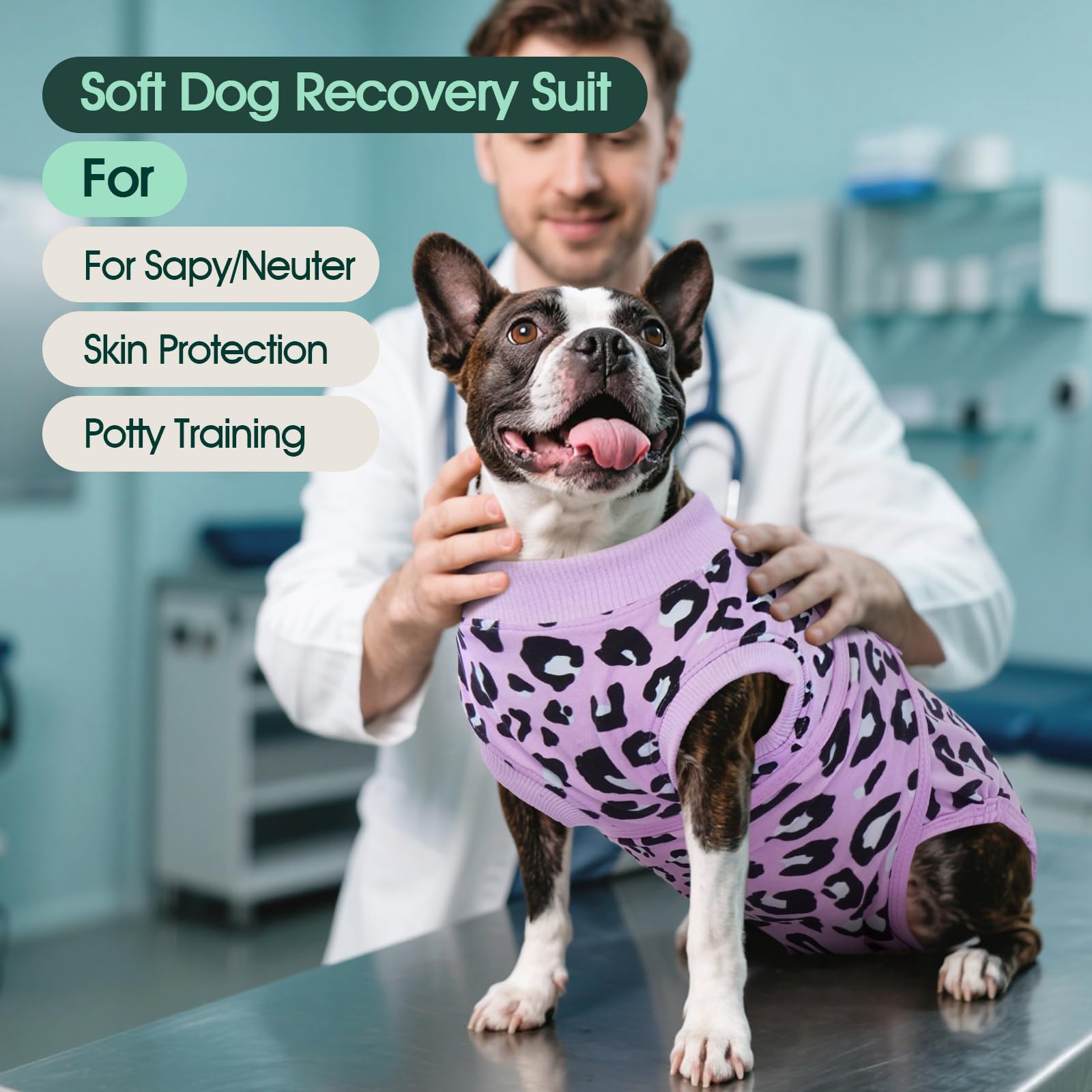 Kuoser dog recovery suit shown from the side.