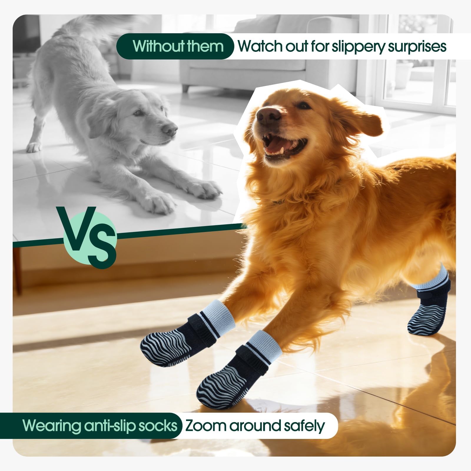 Kuoser dog socks detail showing the adjustable closure strap.