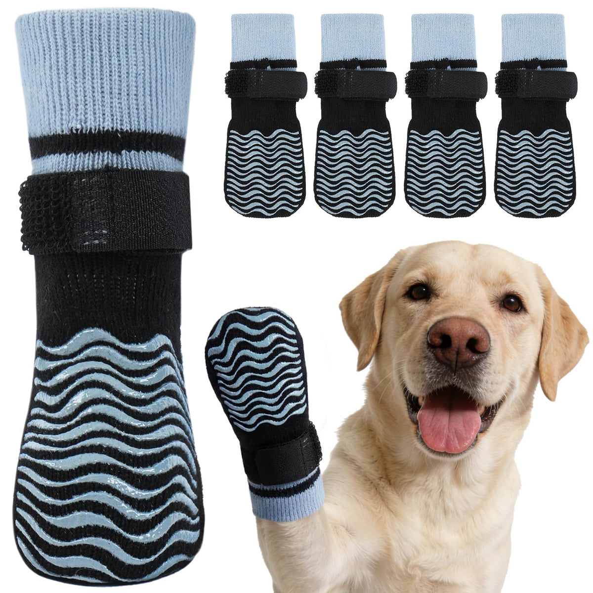 Kuoser dog socks shown from the front to display their overall paw-cover design.